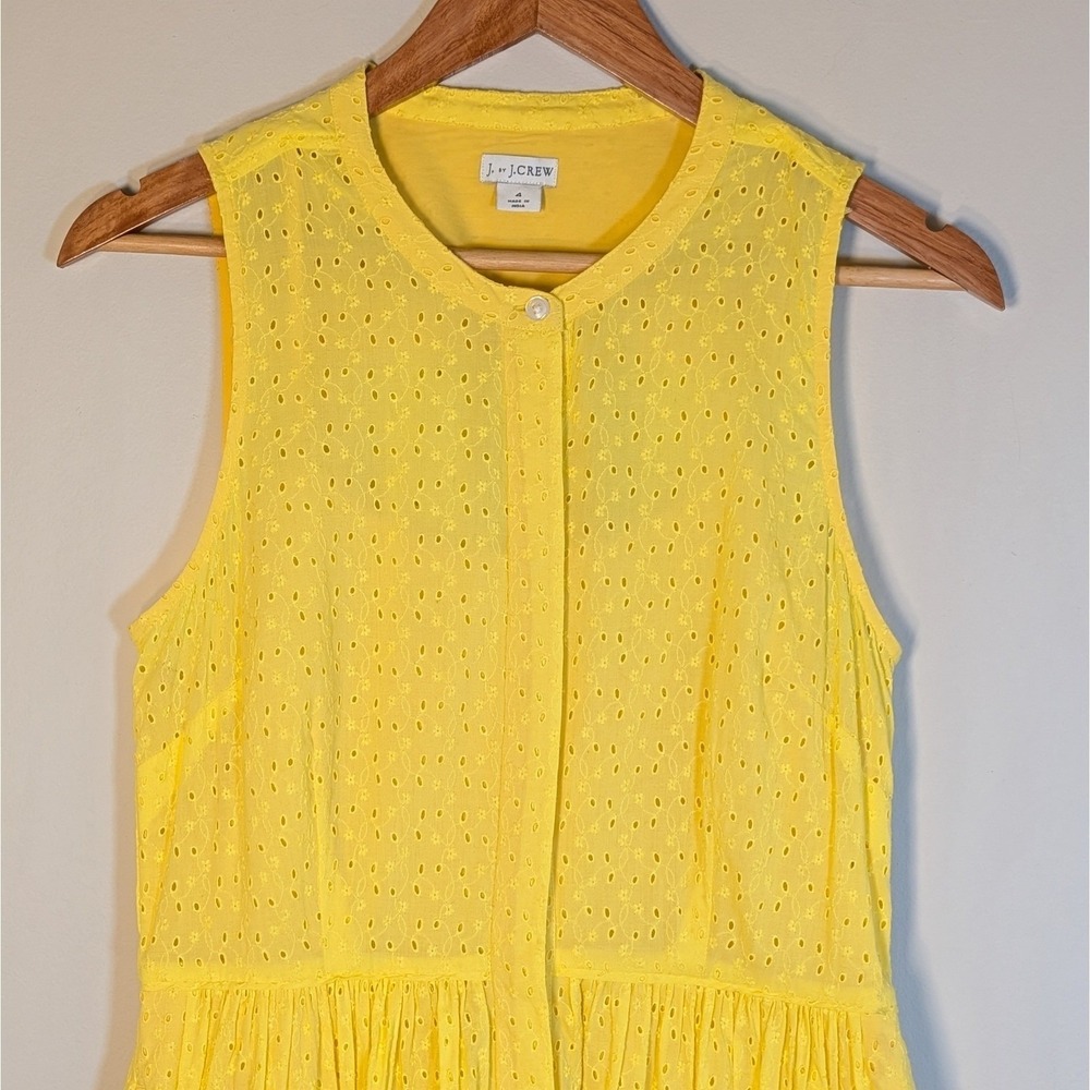 J. Crew Eyelet Dress Women 4 Yellow Floral Sleeveless Button Front Shirt Dress